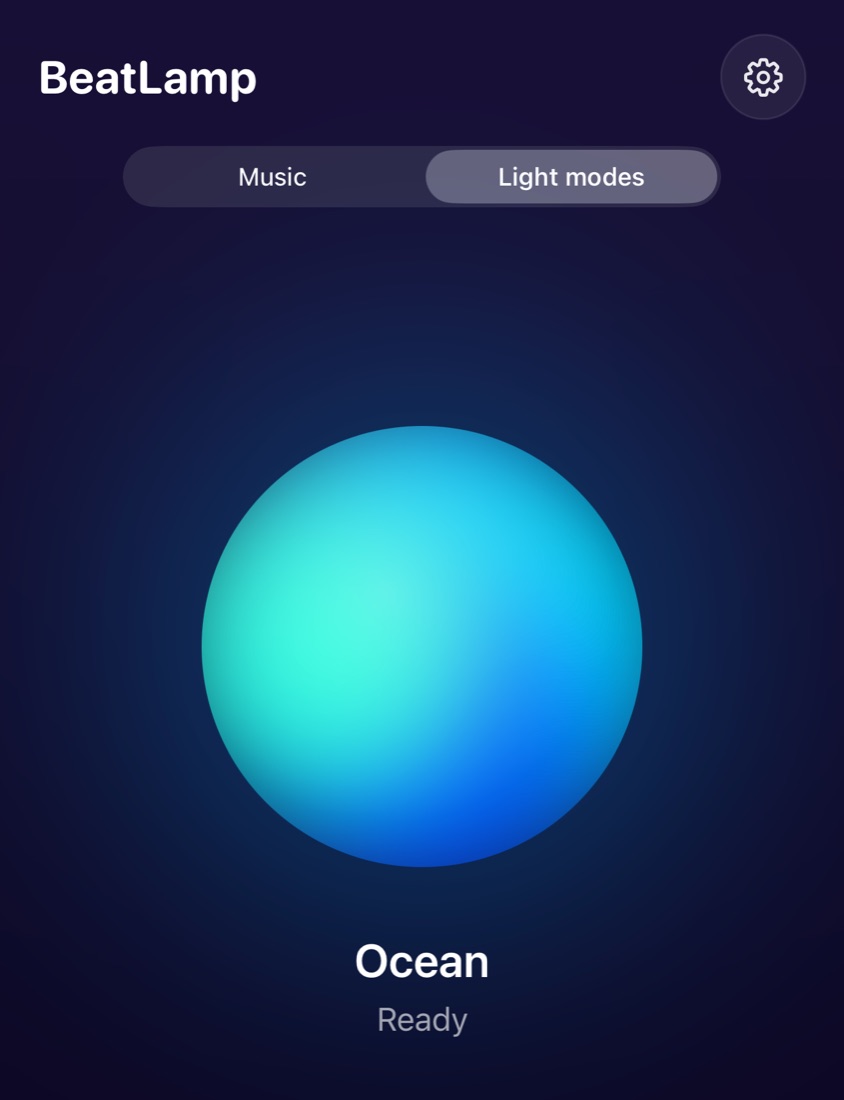 BeatLamp showing the light mode Ocean